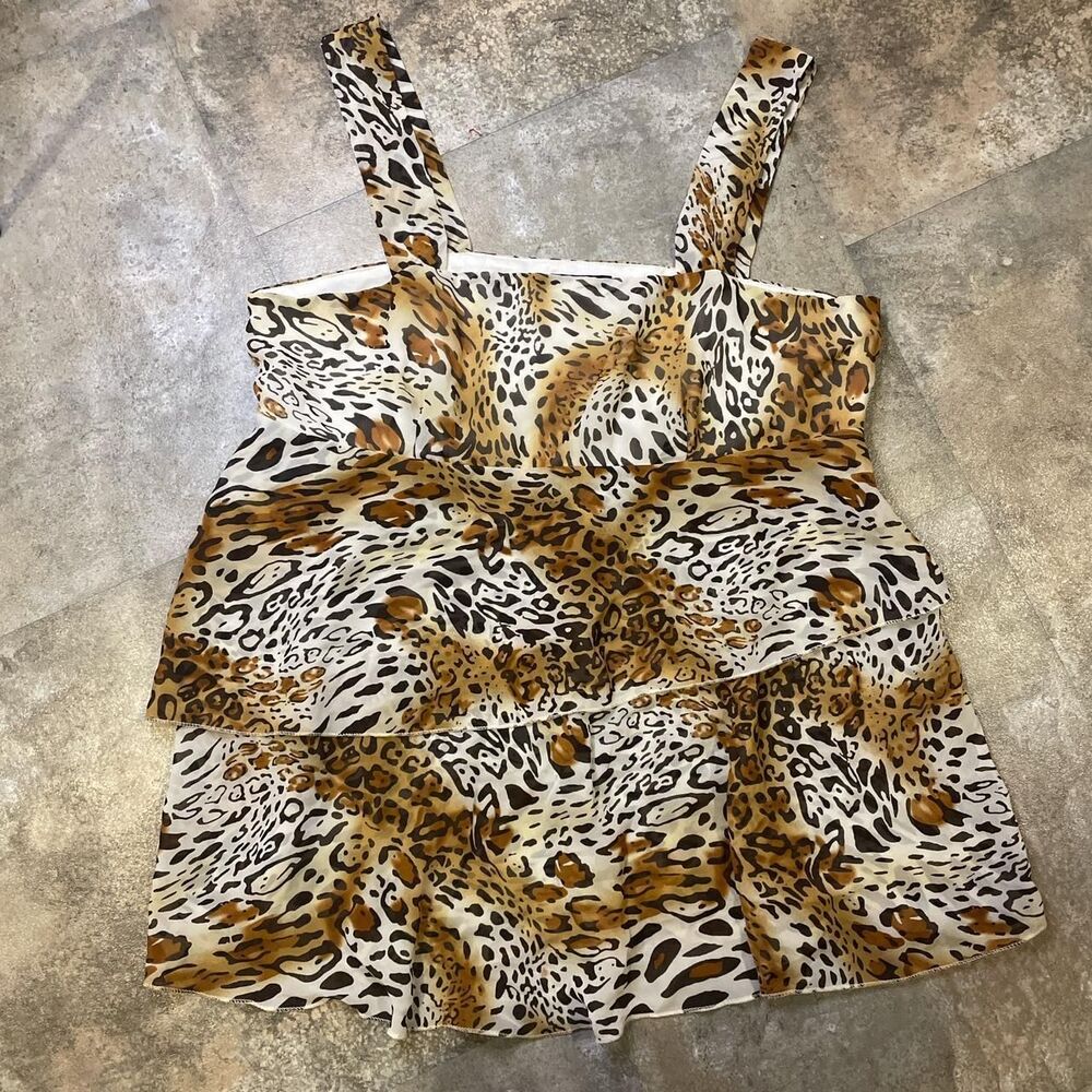 y2k 2000s cheetah print flowy layered top size extra large